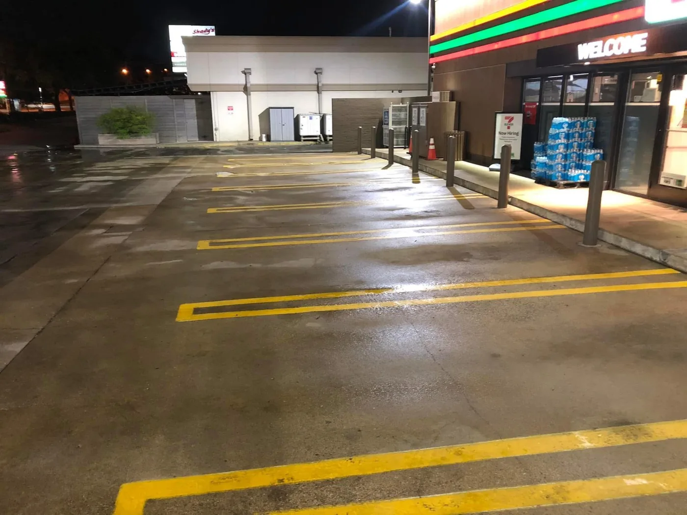 Storefront parking lot after pressure washing
