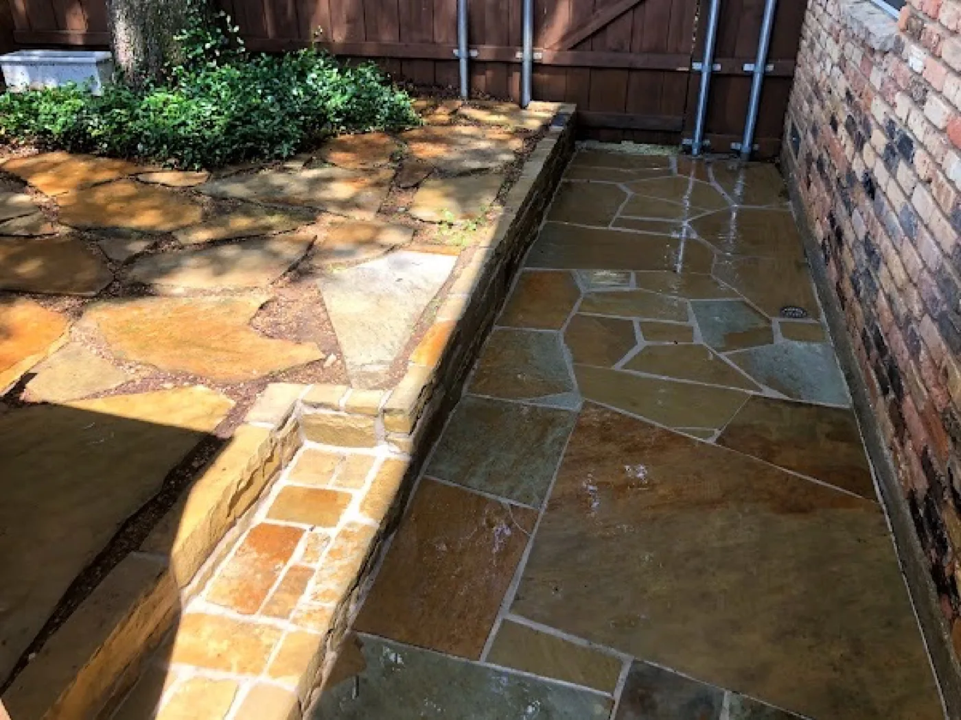 Flagstone patio after pressure washing